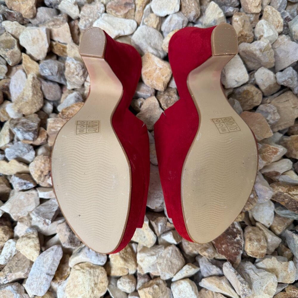 New Allegra K Women's Red Open Toe Platform Chunky Heel Slides Sandals - Picture 7 of 9